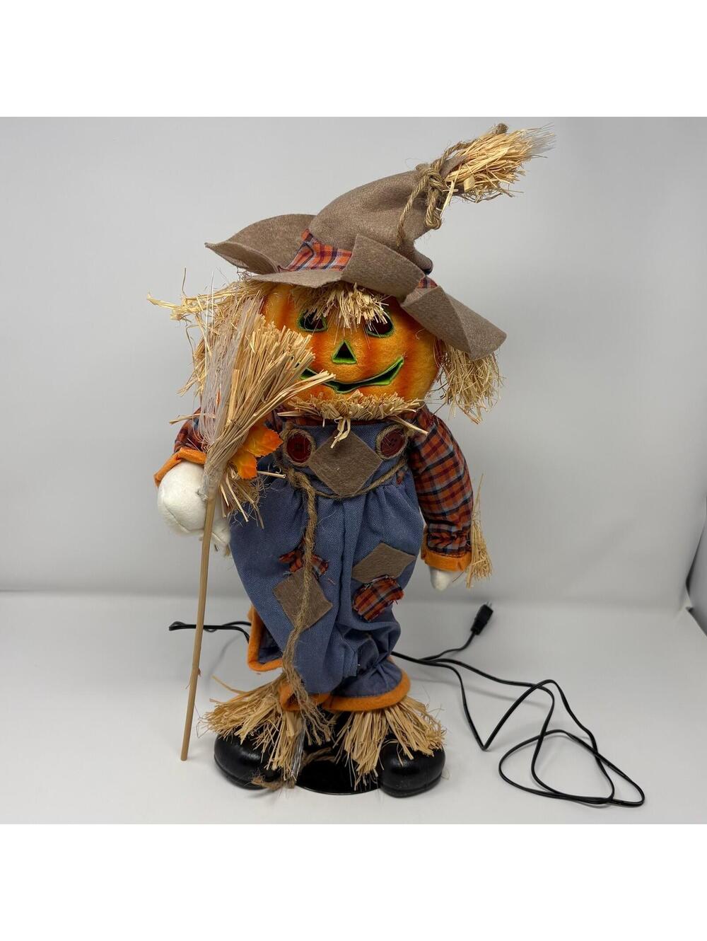Huntington 16" Fiber Optic Scarecrow Pumpkin Head Halloween *AS IS, NO ADAPTER*
